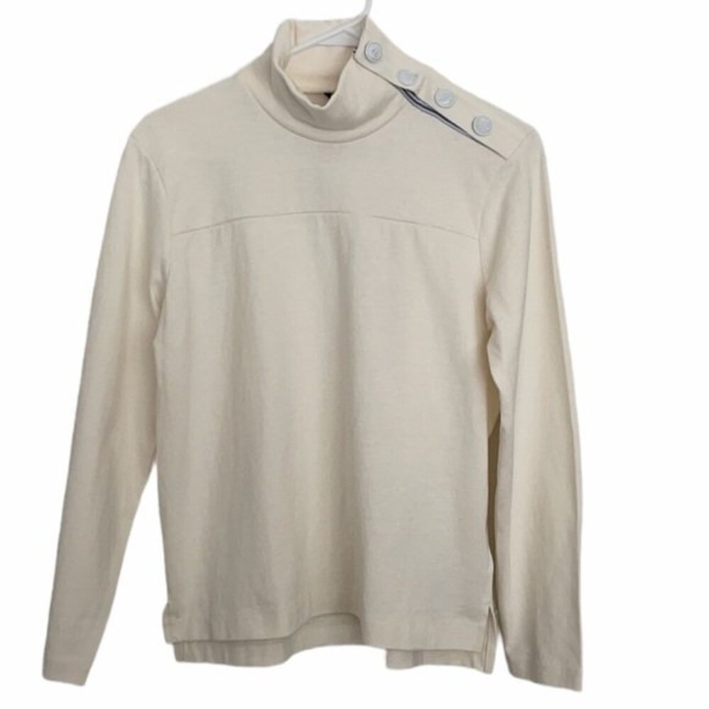 NWT J. Crew Cream Turtleneck Top Nautical Buttons Closure